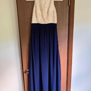 Little Mistress Blue Maxi Dress With Cream Sequins